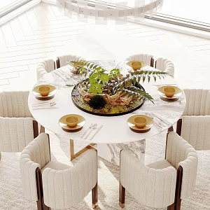 Modern round dining table and chair combination 3d model