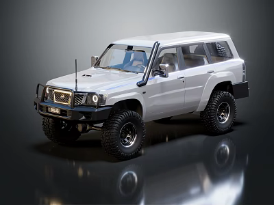 White Off road Vehicle With Rugged Design Large Tires And Metal Bumper 3d model
