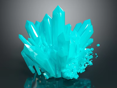 Turquoise Crystal Cluster With Sharp Edges And Reflective Base On Dark Surface 3d model