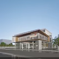 Modern Office Building With Glass Facade Main Entrance And Landscaped Surroundings