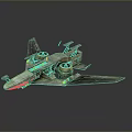 3D Sci Fi Aircraft Model With Metallic Texture Two Engines And Unique Wing Design 3d model