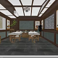 Traditional Chinese Massage Room Interior With Wooden Beams Massage Tables And Calligraphy Scrolls