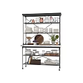 Organized Kitchenware Display On Shelving With Utensils Glassware Bowls Wooden Plate And Plants