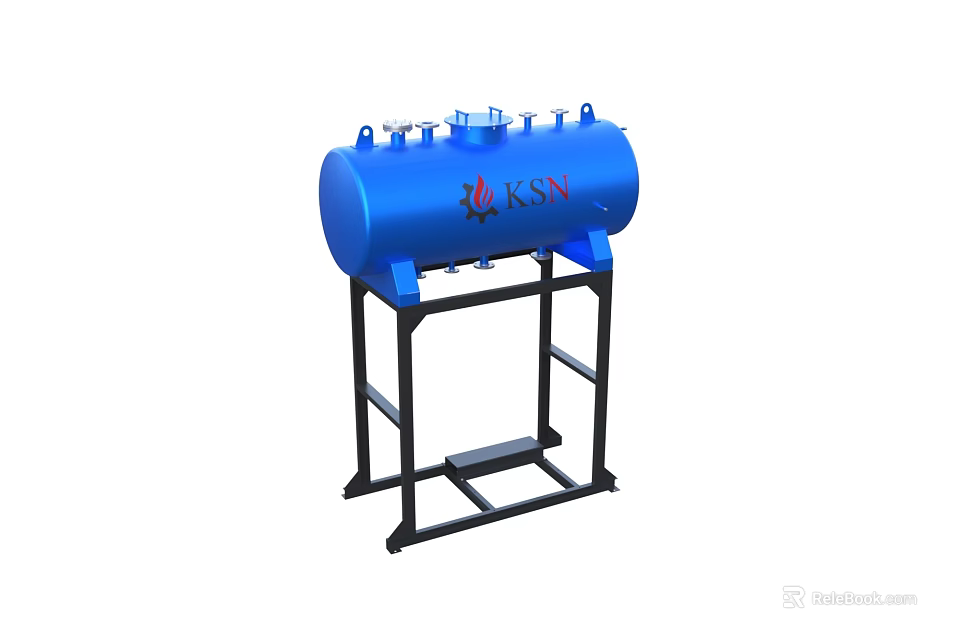 Blue Cylindrical Horizontal Industrial Equipment With Black Stand And KSN Logo 3d model 