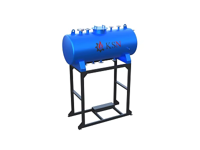 Blue Cylindrical Horizontal Industrial Equipment With Black Stand And KSN Logo 3d model