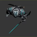 Futuristic Metallic Armor Character With Blue Glowing Sword And Shiny Details