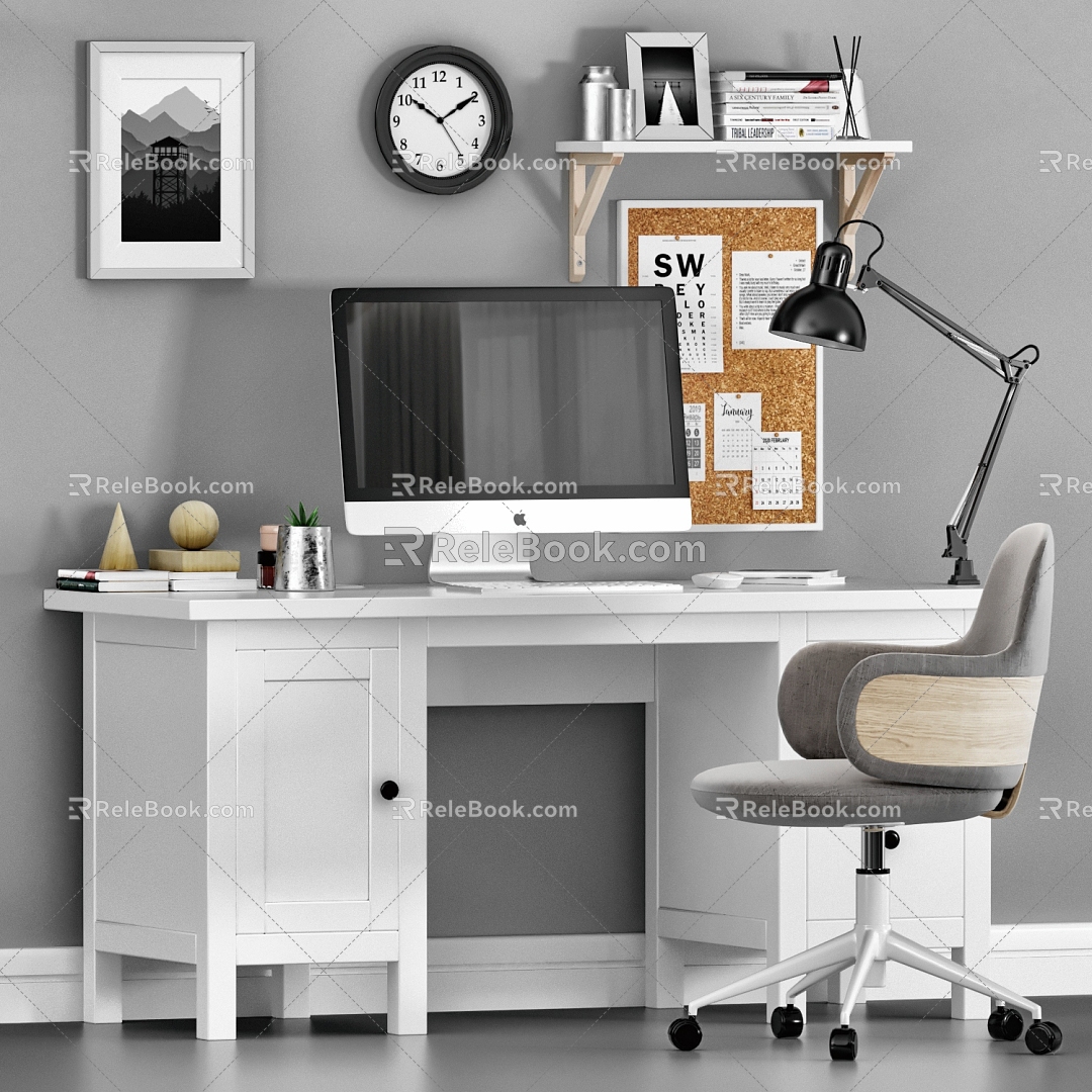 Nordic Solid Wood Desk and Chair model