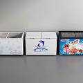 Three Different Designed Freezers With Snowflake Character And Ice Cream Patterns