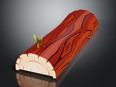Small Green Plant Shoot Growing On Red Wooden Log With Natural Texture 3d model