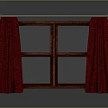 Elegant Wooden Window With Red Curtains And Double Glass Panes Design