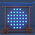 Traditional Style Commercial Equipment with Wooden Frame Blue Grid Lights and Mobile Wheels