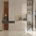 Elegant Modern Living and Dining Room Interior With Round Moon Decoration Chandelier And Marble Floor