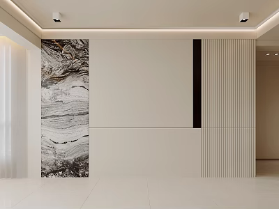 Modern Minimalist Sofa Background Wall With Marble Panel And Linear Details 3d model
