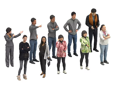 Multiple People Standing with Diverse Poses Different Clothing Styles and Gestures 3d model