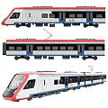 Modern Electric Passenger Train Featuring Red Blue Accents White Body And Roof Pantograph