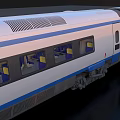 Two Modern High-Speed Trains with Streamlined Design Blue and White Livery and Illuminated Windows