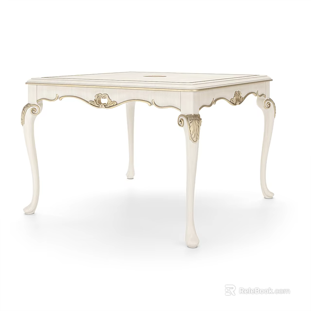 Elegant White Dining Table With Ornate Carved Legs And Golden Accents 3d model 