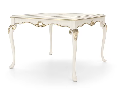 Elegant White Dining Table With Ornate Carved Legs And Golden Accents 3d model