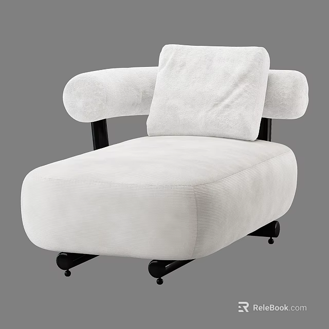 Modern White Single Sofa With Plush Velvet Cushion Armrest And Black Legs 3d model 