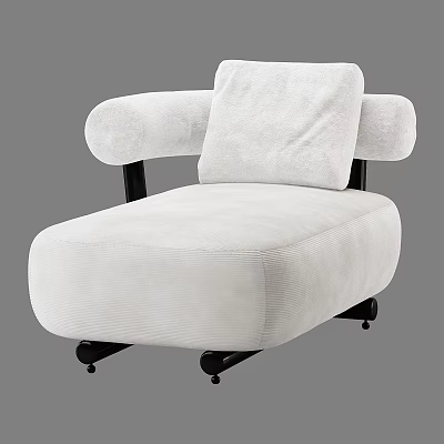 Modern White Single Sofa With Plush Velvet Cushion Armrest And Black Legs 3d model