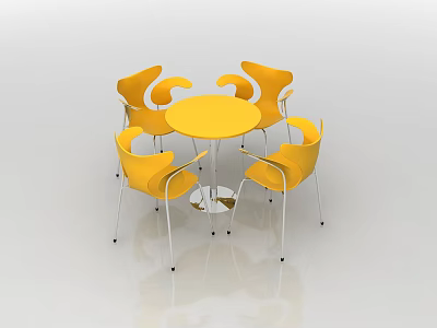 Modern Yellow Round Dining Table with Four Curved Back Chairs Set 3d model