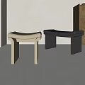 Modern Beige And Black Stools With Sleek Curved Seat And Geometric Legs In Minimalist Interior