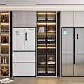 Modern Kitchen Interior With Multiple Stainless Steel Refrigerators Glass Door Cabinets And Elegant Lighting