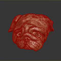 Golden Shiny Pug Head Sculpture With Smooth Surface And Dark Background