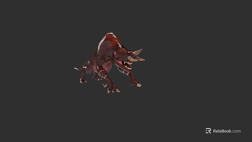 Prehistoric Reptile Model With Horns Open Mouth And Dynamic Reddish Brown Look 3d model 