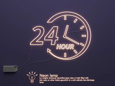 Neon Lighting Combination Featuring 24 Hour Circular Clock With Neon Light Effect And Power Plug 3d model