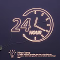 Neon Lighting Combination Featuring 24 Hour Circular Clock With Neon Light Effect And Power Plug 3d model