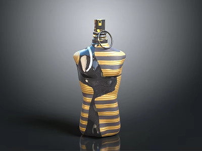 Decorative Human Shaped Bottle With Yellow Black Stripes Ring And Lid On Top 3d model