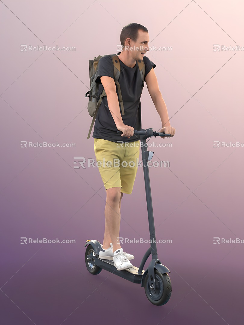 Modern Man Riding Scooter Man 3d model