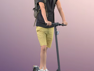 Man Riding Electric Scooter While Wearing Backpack And Casual Outfit 3d model