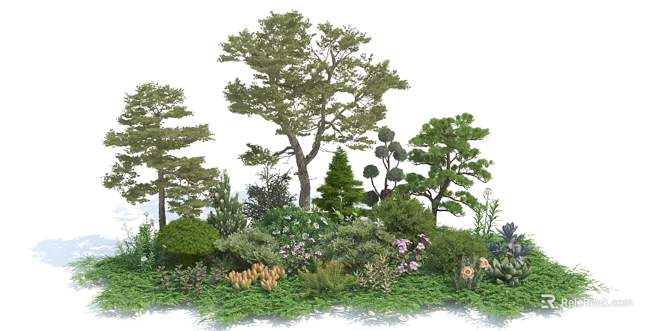 Diverse Garden Flowers And Plants With Shrubs Trees And Lush Greenery 3d model 