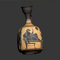 Sculpted Ceramic Vase With Black Figure Decoration Yellow Body And Brown Handle