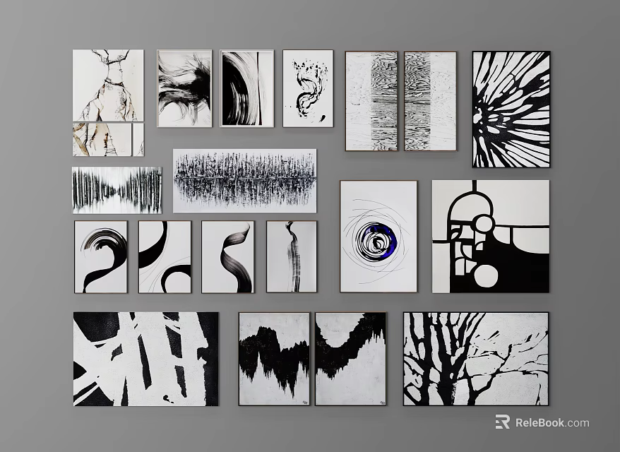 Black And White Abstract Artworks With Various Creative Patterns And Designs 3d model