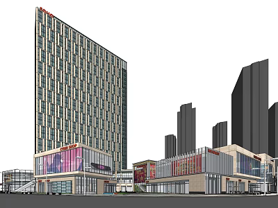 Modern Commercial Complex With Glass Facade And High Rise Building In Urban Setting 3d model