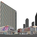 Modern Commercial Complex With Glass Facade And High Rise Building In Urban Setting