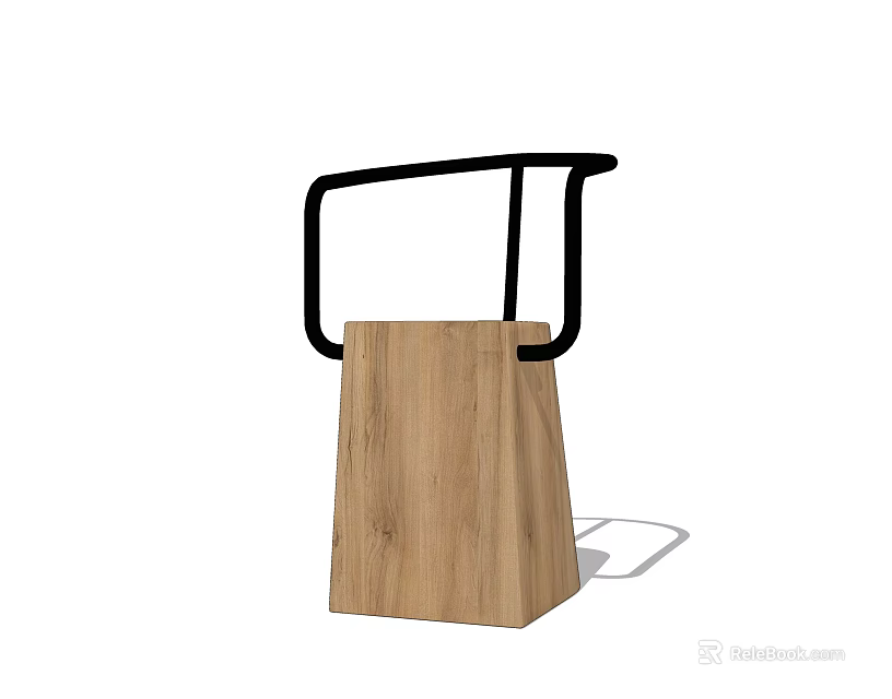 Modern Single Chair with Wooden Seat and Black Metal Frame Design 3d model 