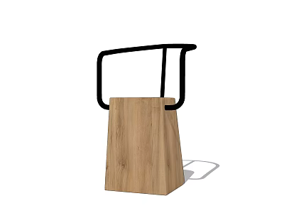 Modern Single Chair with Wooden Seat and Black Metal Frame Design 3d model
