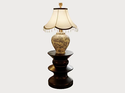 Traditional Ceramic Table Lamp With Cream Tassel Lampshade And Black Spiral Base 3d model