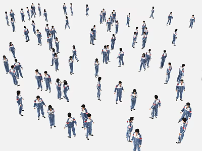 Large Group Of People In Matching Attire Walking Together In Outdoor Space 3d model
