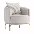 Light Gray Single Seater Sofa With Vertical Tufted Backrest And Golden Metal Legs