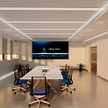 Modern Conference Room With Large Screen Display Conference Table And Comfortable Chairs