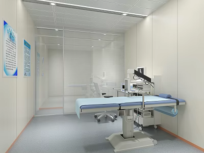 Medical Examination Room With Examination Table Medical Equipment And Wall Charts On White Walls 3d model