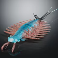 Vibrant Prehistoric Creature Featuring Blue Pinkish Segmented Body Multiple Spiny Appendages And Forked Tail