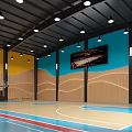 Basketball Court Interior With Red Walls White Silhouettes And Blue Flooring
