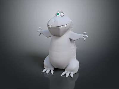 Cartoon Crocodile Game Movie Character 3D Model Featuring Big Eyes Open Mouth And White Design 3d model
