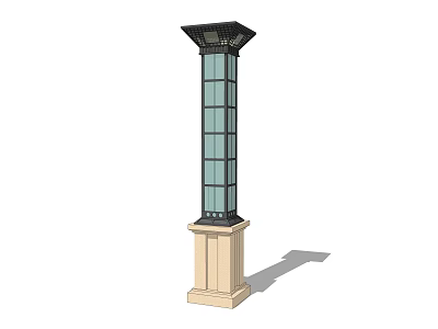 Modern Outdoor Column Light With Glass Panels And Stone Base For Garden Pathway 3d model